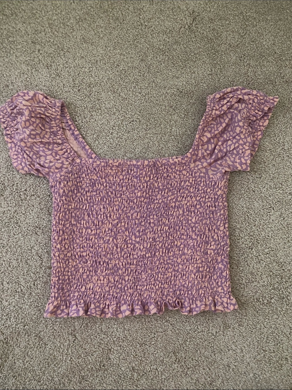 Billabong Lavender and Pink Smocked Square-Neck Crop Top
